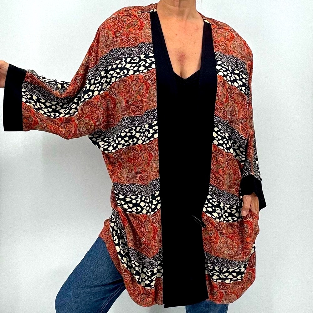 Vintage 80’s ILGWU Union Label Paisley Patchwork Boho Mixed Print Blazer Kimono